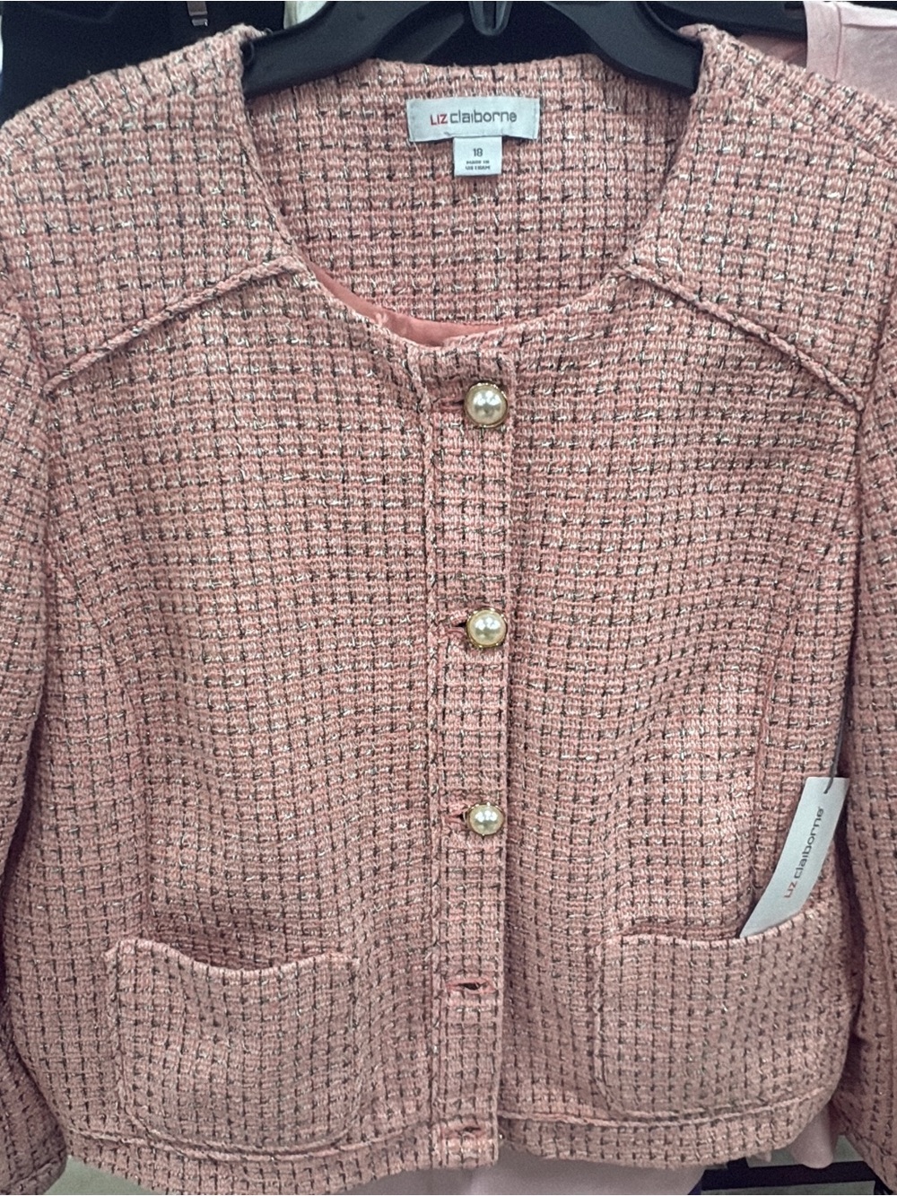 Liz Claiborne Blush Pink Tweed Pearl-Button Jacket